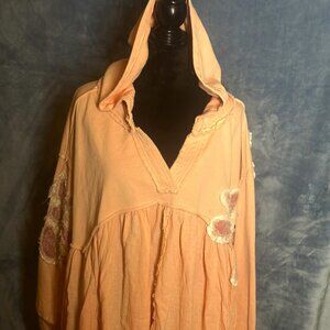 NEW OLI & HALI Poncho Pullover Hoodie Peach Sunflower Size Small